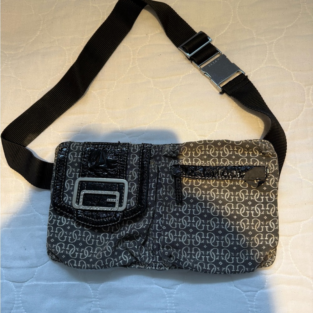 Guess Black and Gray Belt Bag with Adjustable Strap